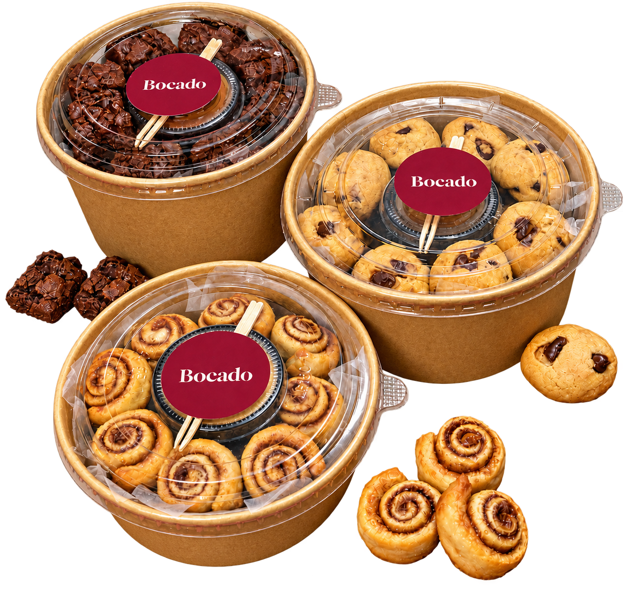 Colección Bocado: bowls de brownies, cookies y cinnamon rolls